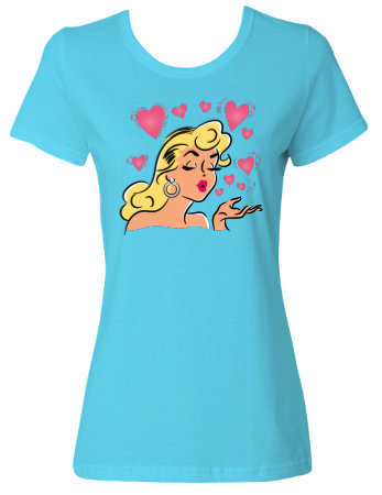 Blonde Bombshell Hearts and Kisses Pinup Girl T-Shirt | Crazy4Me - The ...
